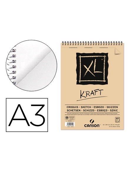 Bloc dibujo esbozo canson xl kraft din a3 kraft rayado beige espiral 297x42 cm 60 hojas 90 gr m2