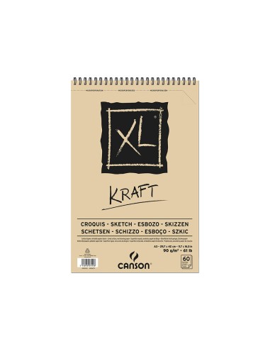 Bloc dibujo esbozo canson xl kraft din a3 kraft rayado beige espiral 297x42 cm 60 hojas 90 gr m2