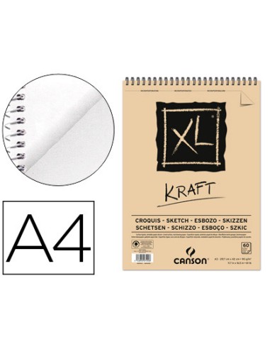 Bloc dibujo esbozo canson xl kraft din a4 kraft rayado beige espiral 21x297 cm 60 hojas 90 gr m2