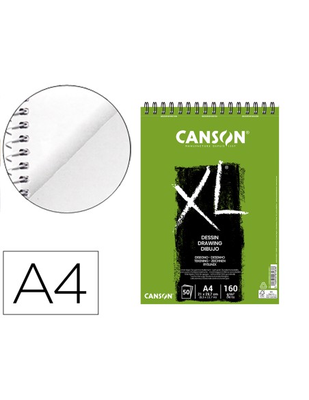 Bloc dibujo canson xl dessin din a4 liso microperforado espiral 21x297 cm 50 hojas 160 gr m2