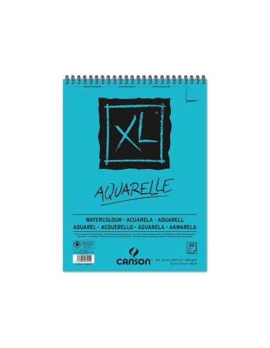 Bloc dibujo acuarela canson xl aquarelle grano fino din a4 microperforado espiral 21x297 cm 30 hojas 300 gr m2