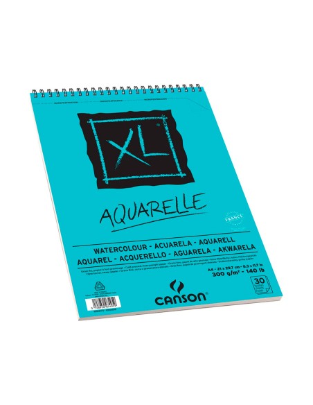 Bloc dibujo acuarela canson xl aquarelle grano fino din a4 microperforado espiral 21x297 cm 30 hojas 300 gr m2