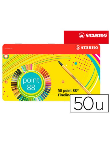 Rotulador stabilo punta de fibra 04 mm point 88 estuche metal 50 colores surtidos