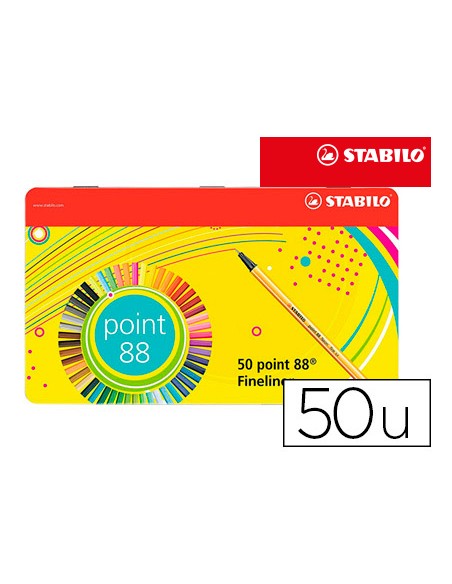 Rotulador stabilo punta de fibra 04 mm point 88 estuche metal 50 colores surtidos