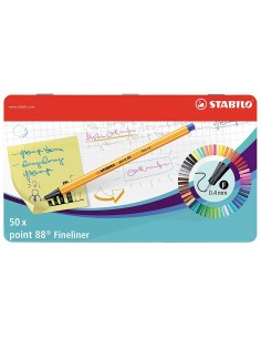 Rotulador stabilo punta de fibra 04 mm point 88 estuche metal 50 colores surtidos