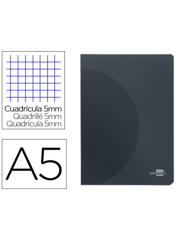 Libreta liderpapel 360 tapa de plastico a5 48 hojas 90g m2 5mm con doble margen tapa negra