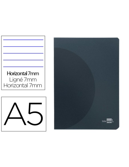 Libreta liderpapel 360 tapa de plastico a5 48 hojas 90g m2 horizontal con doble margen tapa negra