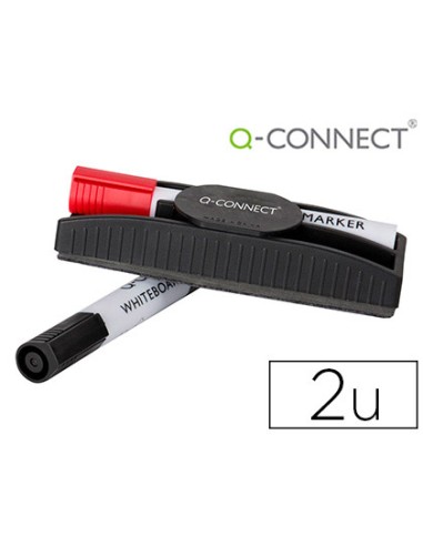 Borrador q connect magnetico con rotulador rojo y negro para pizarra blanca
