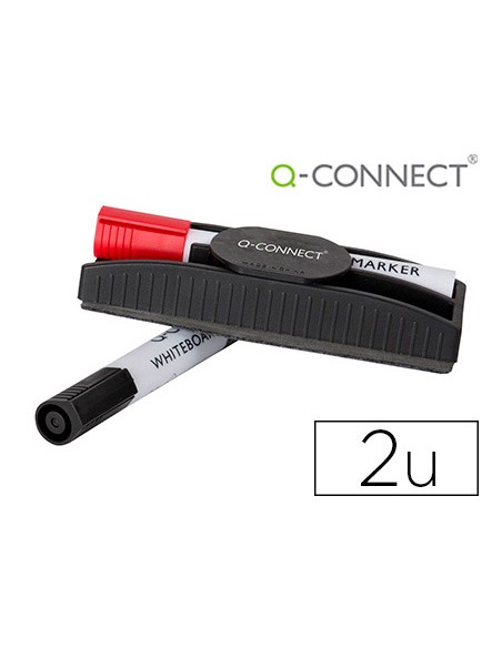Borrador q connect magnetico con rotulador rojo y negro para pizarra blanca