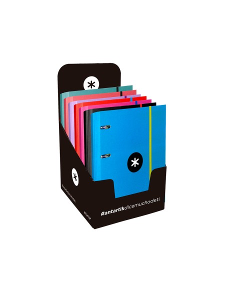 Carpeta con recambio antartik a4 cuadro 5mm forrada 4 anillas 40mm redondas colores surtidos