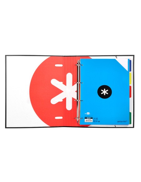 Carpeta con recambio antartik a4 cuadro 5mm forrada 4 anillas 40mm redondas color negra