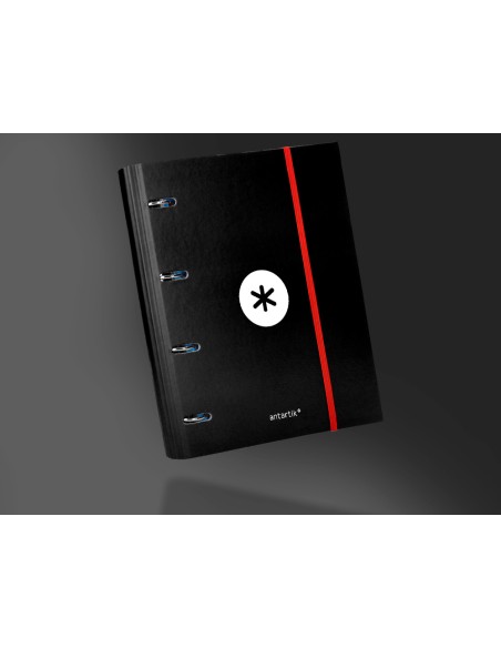 Carpeta con recambio antartik a4 cuadro 5mm forrada 4 anillas 40mm redondas color negra