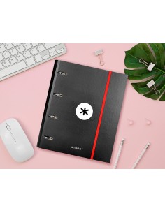 Carpeta con recambio antartik a4 cuadro 5mm forrada 4 anillas 40mm redondas color negra