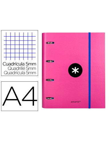 Carpeta con recambio antartik a4 cuadro 5mm forrada 4 anillas 40mm redondas color rosa