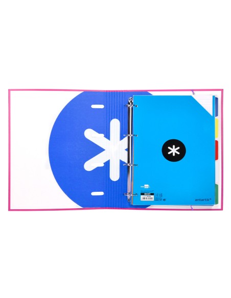 Carpeta con recambio antartik a4 cuadro 5mm forrada 4 anillas 40mm redondas color rosa