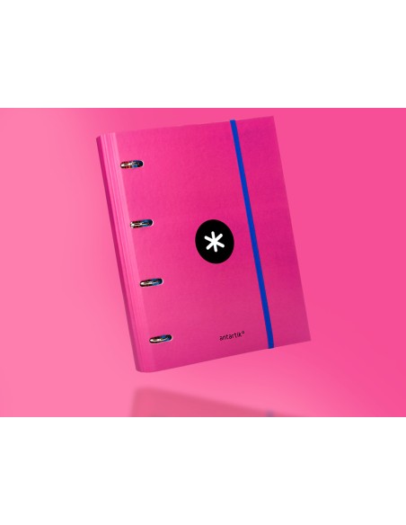 Carpeta con recambio antartik a4 cuadro 5mm forrada 4 anillas 40mm redondas color rosa