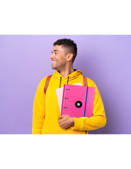 Carpeta con recambio antartik a4 cuadro 5mm forrada 4 anillas 40mm redondas color rosa