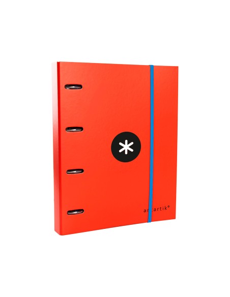 Carpeta con recambio antartik a4 cuadro 5mm forrada 4 anillas 40mm redondas color rojo