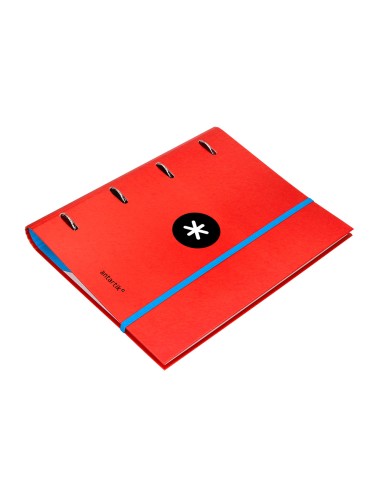Carpeta con recambio antartik a4 cuadro 5mm forrada 4 anillas 40mm redondas color rojo
