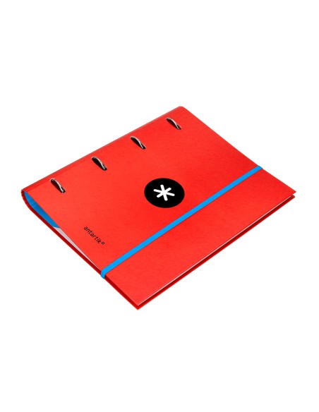 Carpeta con recambio antartik a4 cuadro 5mm forrada 4 anillas 40mm redondas color rojo
