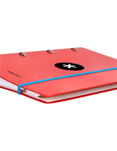Carpeta con recambio antartik a4 cuadro 5mm forrada 4 anillas 40mm redondas color rojo
