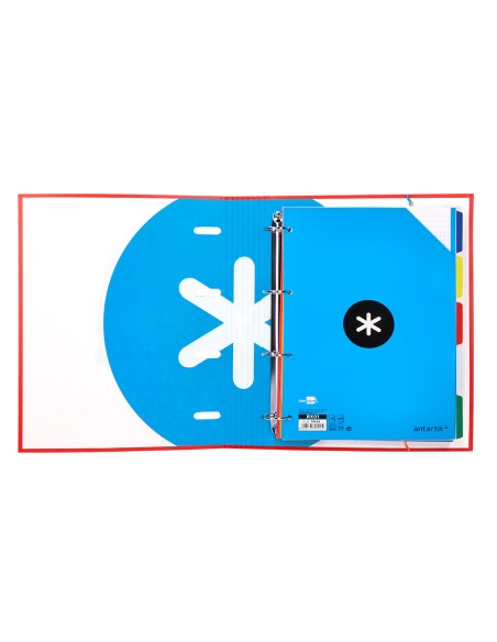 Carpeta con recambio antartik a4 cuadro 5mm forrada 4 anillas 40mm redondas color rojo