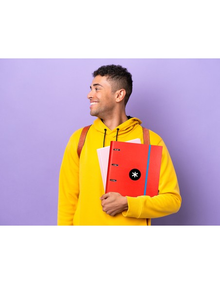 Carpeta con recambio antartik a4 cuadro 5mm forrada 4 anillas 40mm redondas color rojo