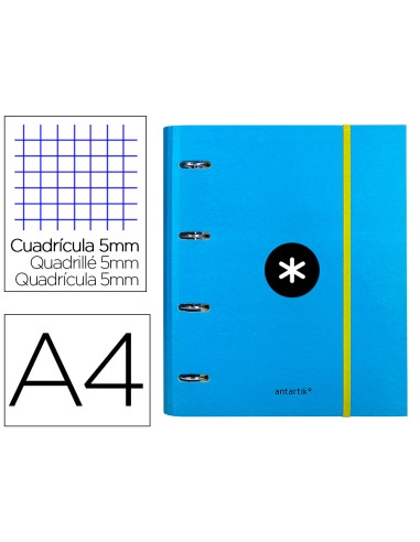 Carpeta con recambio antartik a4 cuadro 5mm forrada 4 anillas 40mm redondas color azul