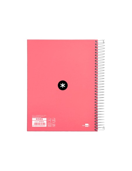 Cuaderno espiral a5 micro antartik tapa forrada120h 90 gr cuadro 5 mm 5 band 6 taladros color coral