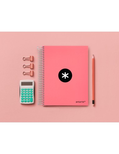 Cuaderno espiral a5 micro antartik tapa forrada120h 90 gr cuadro 5 mm 5 band 6 taladros color coral