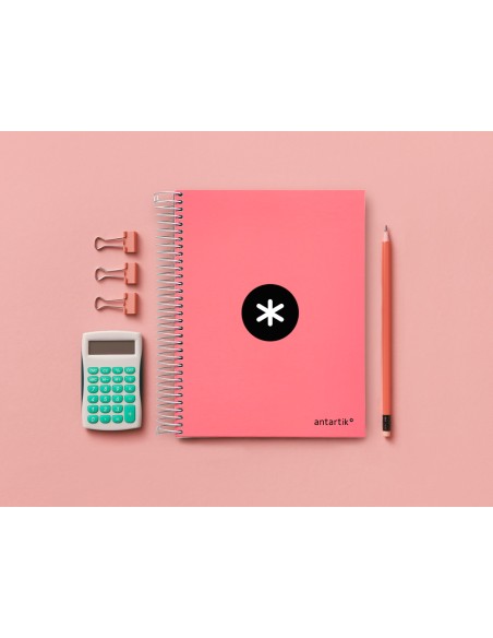 Cuaderno espiral a5 micro antartik tapa forrada120h 90 gr cuadro 5 mm 5 band 6 taladros color coral