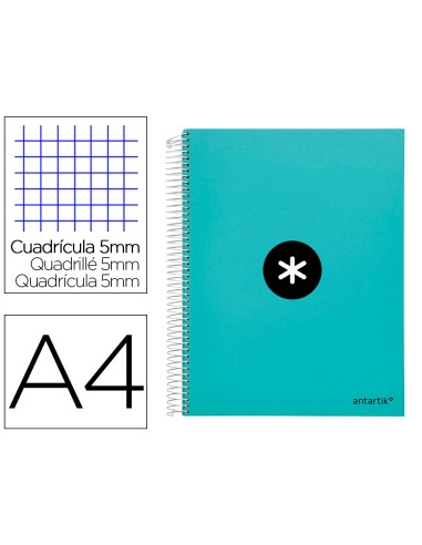 Cuaderno espiral a4 micro antartik tapa forrada120h 100 gr cuadro 5mm 5 banda4 taladros color menta