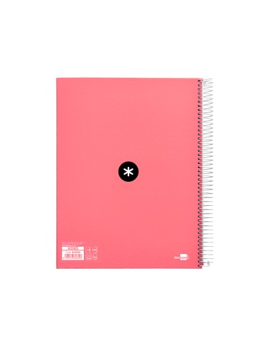 Cuaderno espiral a4 micro antartik tapa forrada120h 100 gr cuadro 5mm 5 banda4 taladros color coral