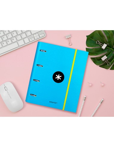 Carpeta con recambio antartik a4 cuadro 5mm forrada 4 anillas 40mm redondas color azul