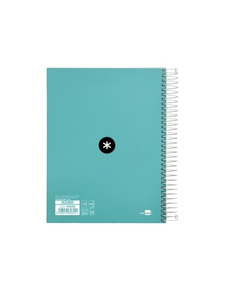 Cuaderno espiral a5 micro antartik tapa forrada120h 90 gr cuadro 5 mm 5 banda6 taladros color menta
