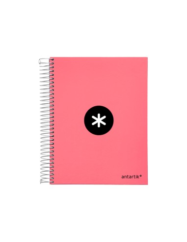 Cuaderno espiral a5 micro antartik tapa forrada120h 90 gr cuadro 5 mm 5 band 6 taladros color coral