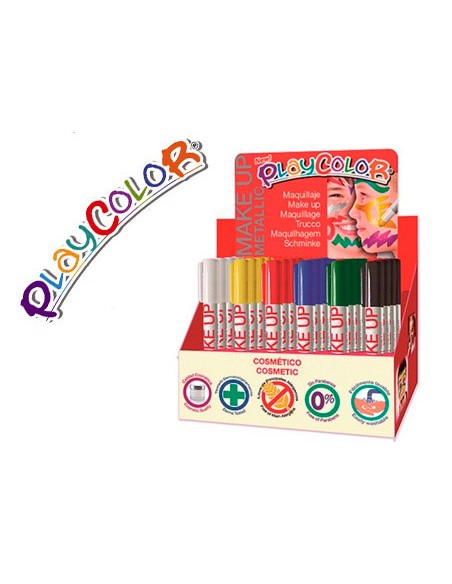 Barra de maquillaje playcolor make up metallic expositor de 24 unidades colores surtidos