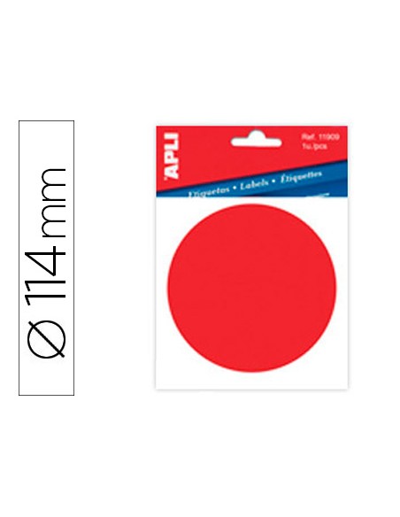 Etiqueta adhesiva apli 11909 vinilo rojo senalizacion cristales 114 mm diametro blister de 1 unidad
