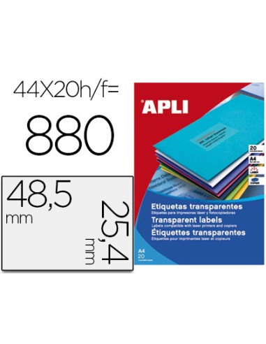 Etiqueta adhesiva apli transparente 485x254 mm fotocopia laser inkjet caja 20 hojas din a4 con 880