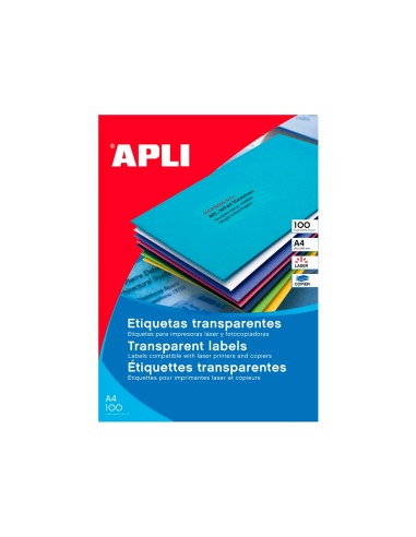 Etiqueta adhesiva apli transparente 485x254 mm fotocopia laser inkjet caja 20 hojas din a4 con 880