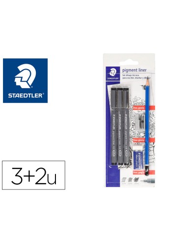 Rotulador staedtler calibrado micrometrico 308 negro blister de 3 und goma lapiz y sacapuntas de regalo