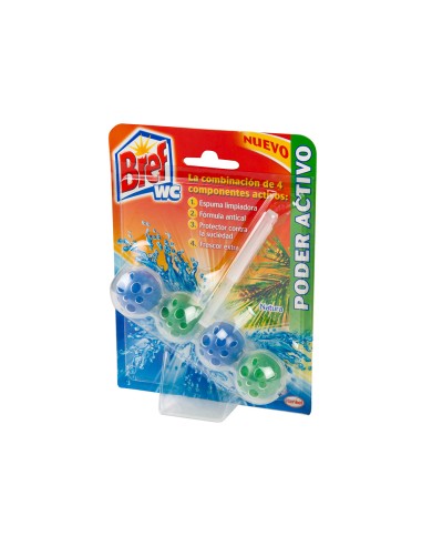 Desinfectante y ambientador de inodoro bref wc poder activo hawaii 50 g blister de 2 unidades