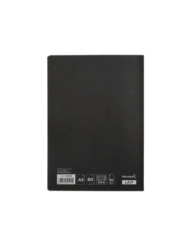 Libreta liderpapel tapa negra a5 80 hojas 60g m2 cuadro 5mm con doble margen