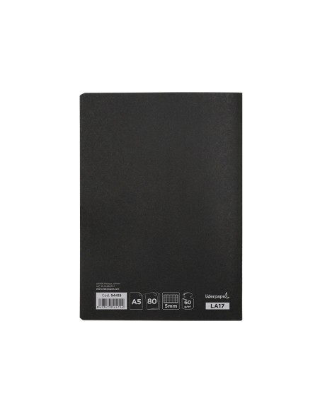Libreta liderpapel tapa negra a5 80 hojas 60g m2 cuadro 5mm con doble margen