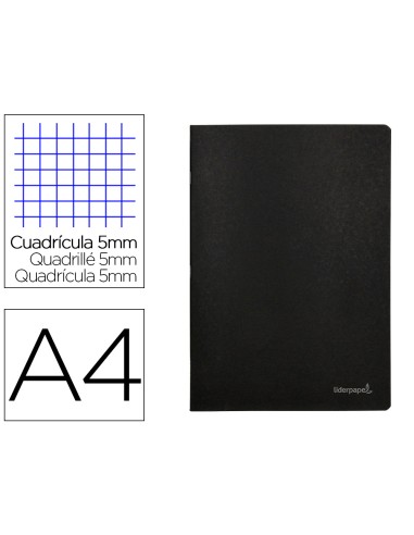 Libreta liderpapel tapa negra a4 80 hojas 60g m2 cuadro 5mm con doble margen