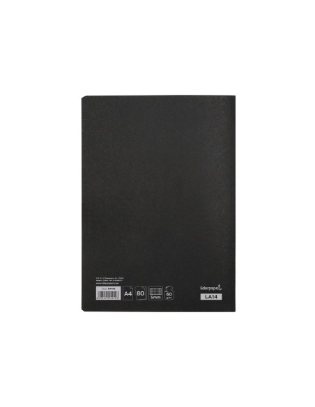 Libreta liderpapel tapa negra a4 80 hojas 60g m2 cuadro 5mm con doble margen