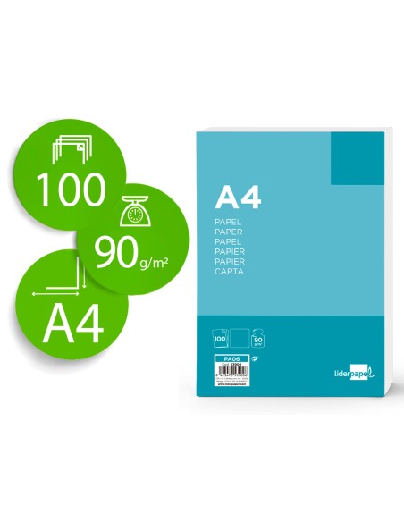 Papel liderpapel a4 90g m2 liso paquete de 100 hojas