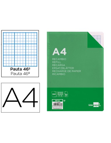 Recambio liderpapel a4 100 hojas 60g m2 rayado nº 46 4 taladros