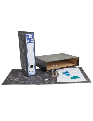 Archivador de palanca liderpapel carton forrado folio jaspeado negro con caja classic blue