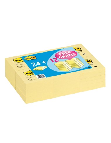 Bloc de notas adhesivas quita y pon post it 76x76 mm pack promocional 2412 unidades